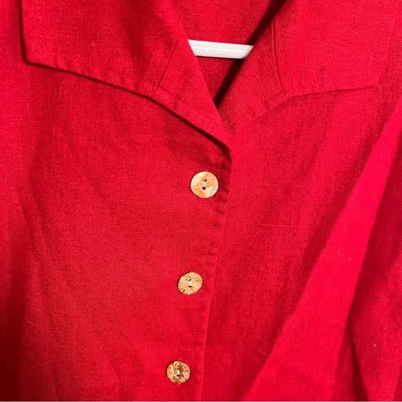 Vintage Oleg Cassini Button Down Shirt Red Linen Cotton S - Picture 5 of 9